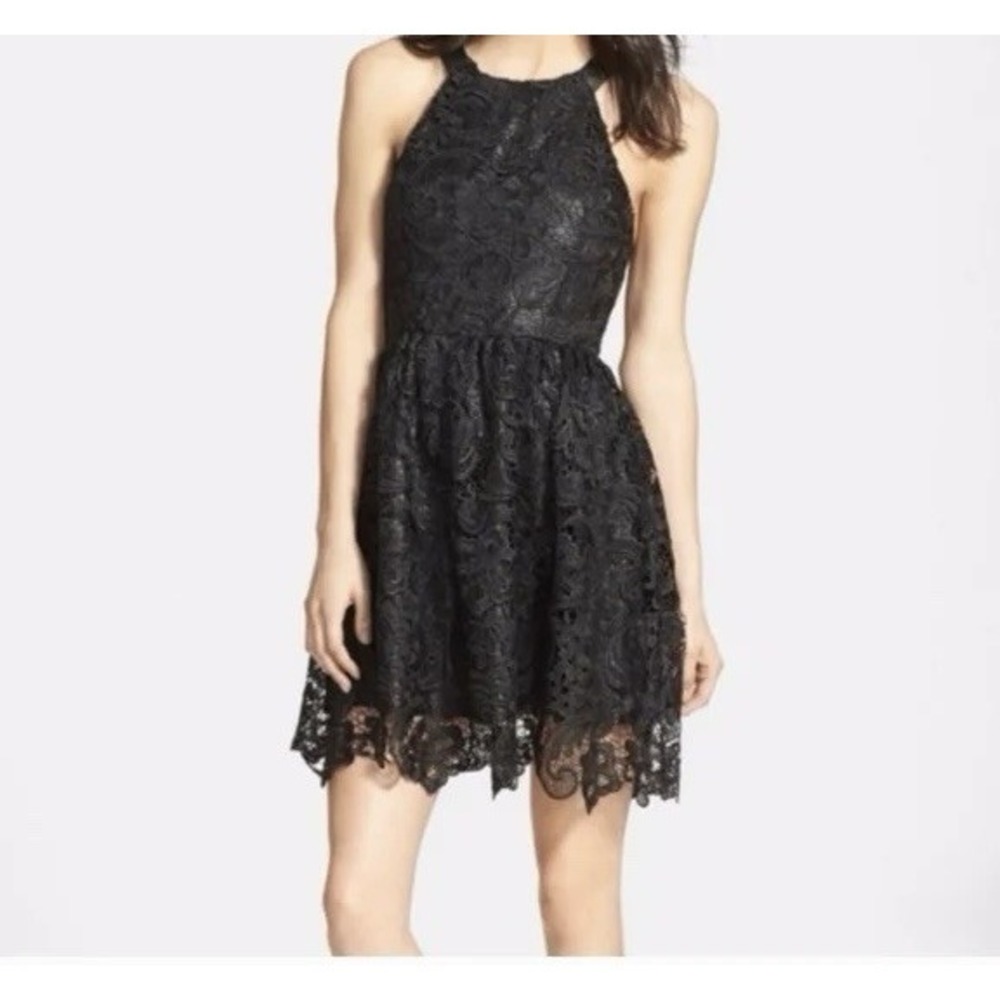 Astr Womens Lace Whimsigoth‎ Halter Skater Dress Sz S Black Romantic Goth Party